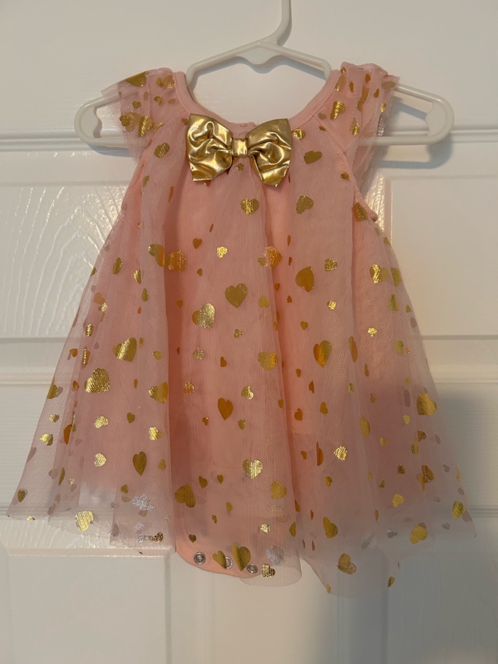 Baby Starters Pink Dress with Gold Bow and Heart Accents
